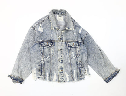 Denim Co. Women's Blue Distressed Crop Jacket Size 16