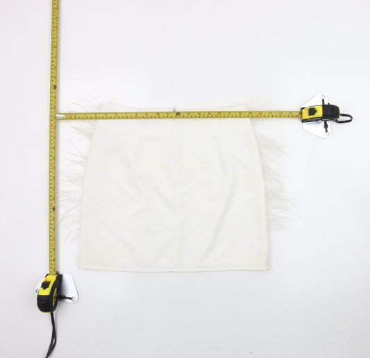 Boohoo Women's White Fringe Pencil Skirt UK 12