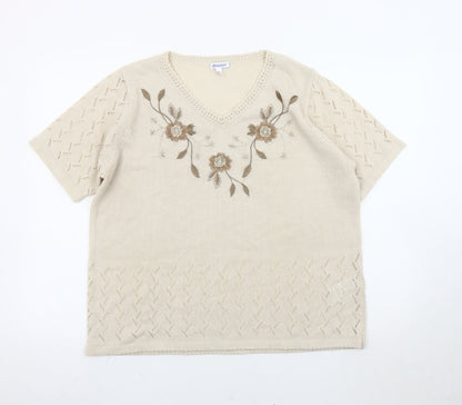 Damart Women’s Beige V-Neck Jumper XL