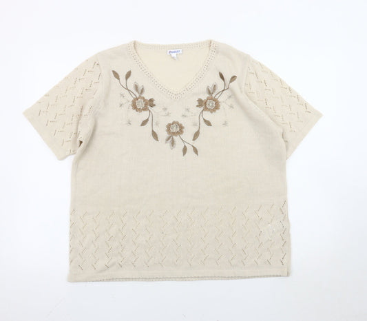 Damart Women’s Beige V-Neck Jumper XL