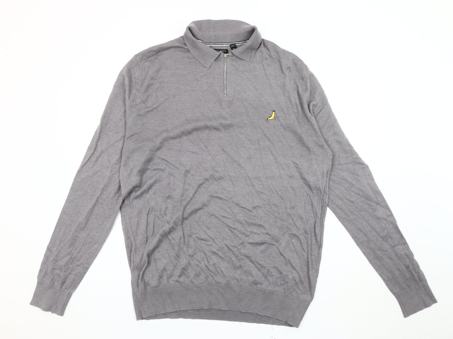 Brave Soul XL Men's Grey Collared Full Zip Jumper