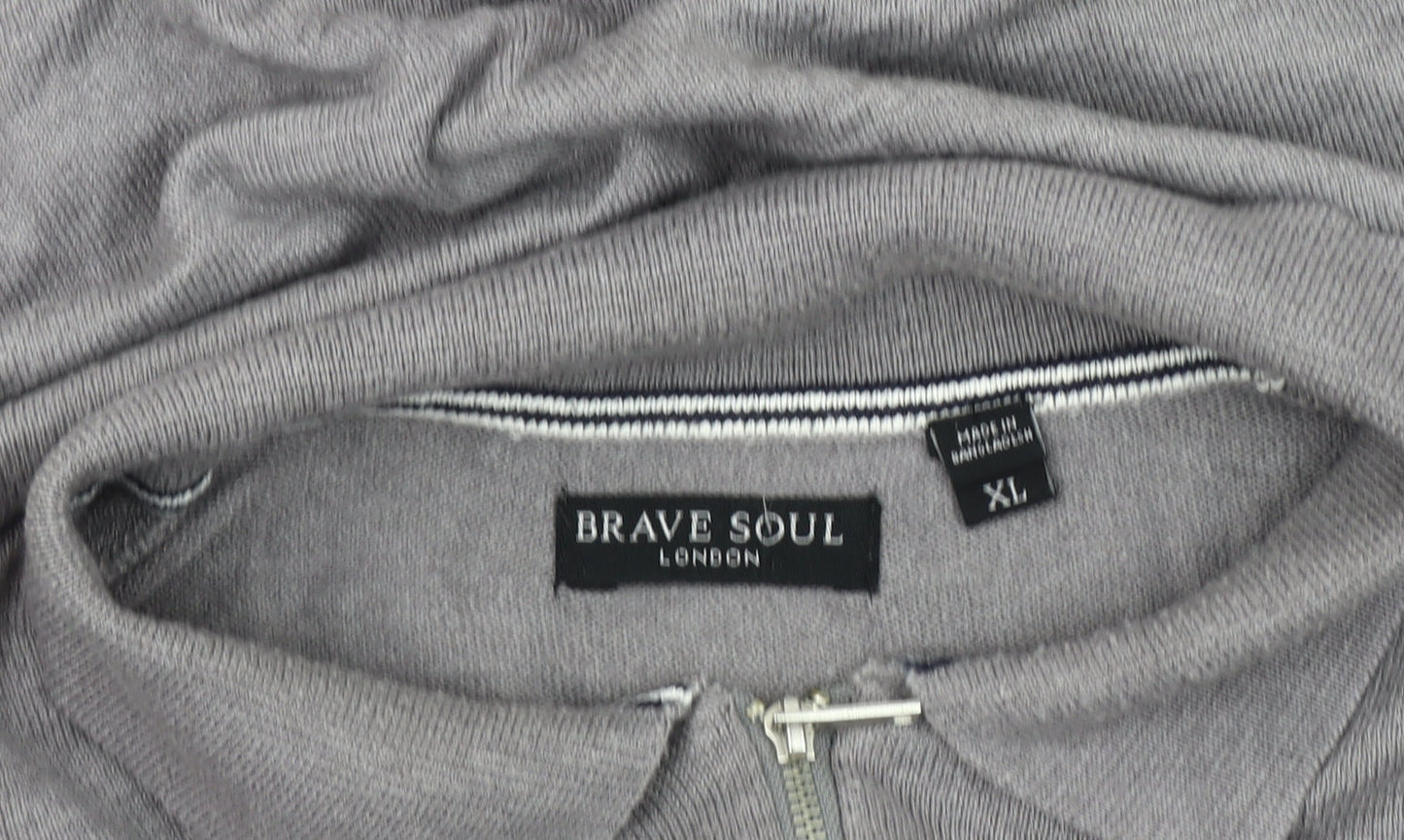 Brave Soul XL Men's Grey Collared Full Zip Jumper