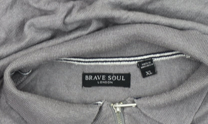 Brave Soul XL Men's Grey Collared Full Zip Jumper
