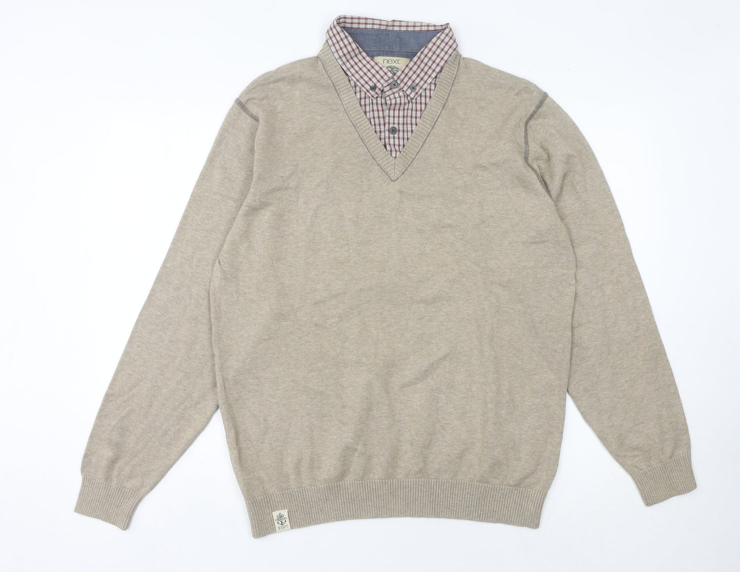 Next Men's Beige Long Sleeve Polo Shirt L