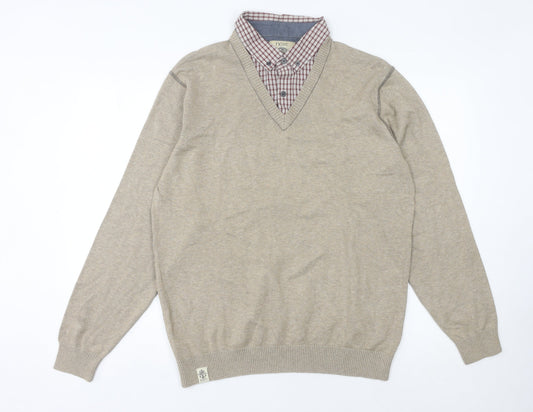 Next Men's Beige Long Sleeve Polo Shirt L