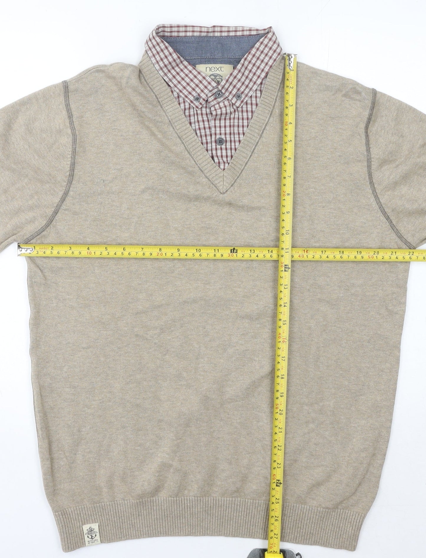 Next Men's Beige Long Sleeve Polo Shirt L