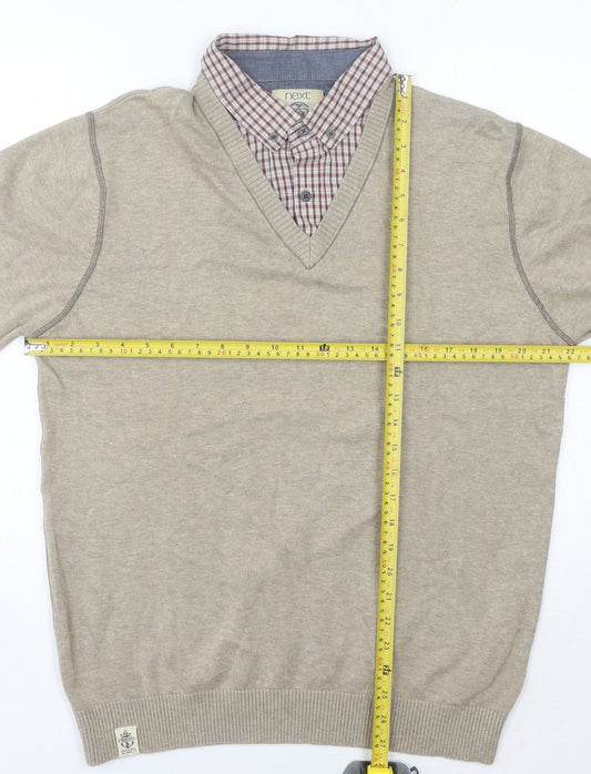 Next Men's Beige Long Sleeve Polo Shirt L