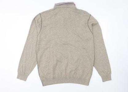 Next Men's Beige Long Sleeve Polo Shirt L