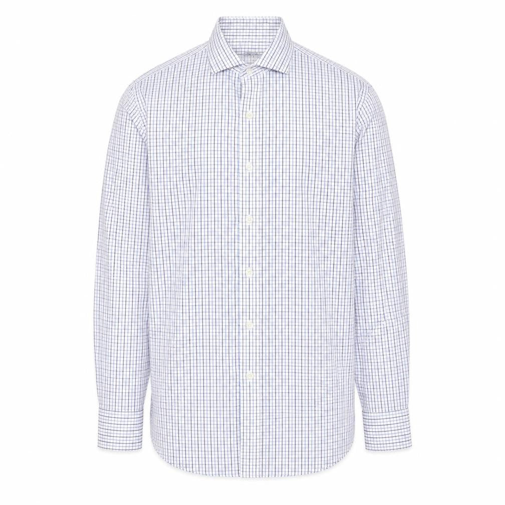 Front view of J.Crew Men's Blue Check Button-Up Shirt - XS