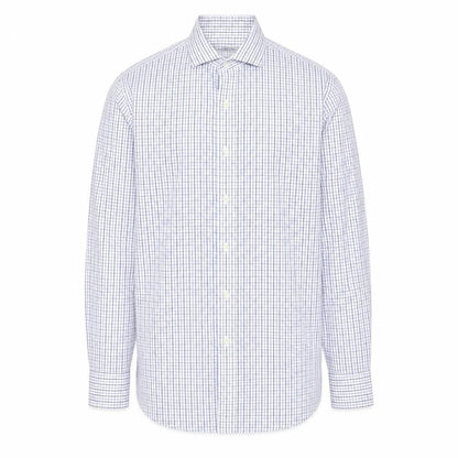 Front view of J.Crew Men's Blue Check Button-Up Shirt - XS