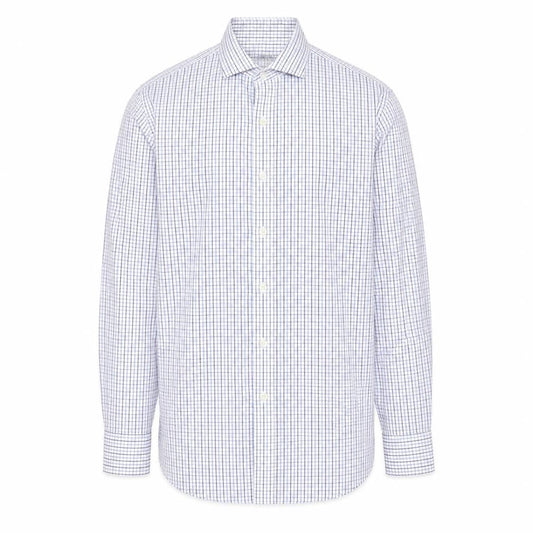 Front view of J.Crew Men's Blue Check Button-Up Shirt - XS