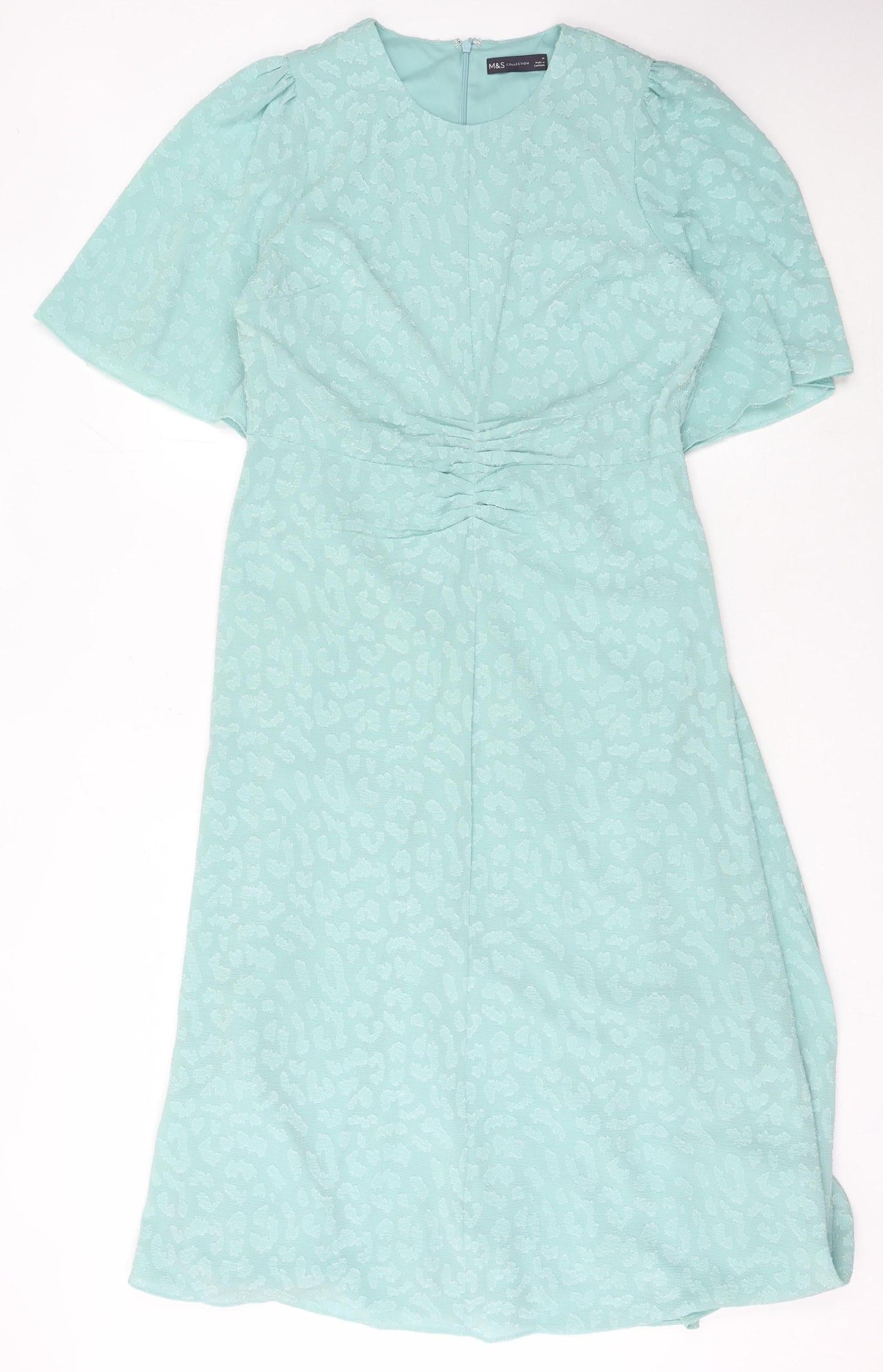 Marks and Spencer Women Green Jacquard Dress Size 14