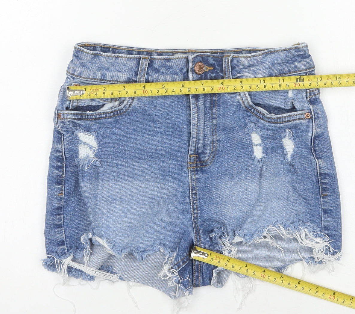 915 Generation Girls Blue Cut-Off Denim Shorts, Age 13, Casual Distressed