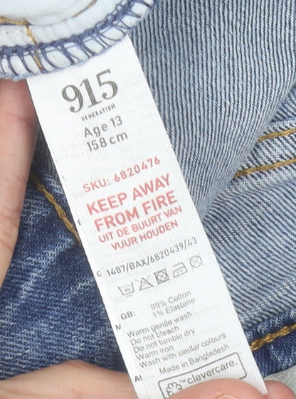 915 Generation Girls Blue Cut-Off Denim Shorts, Age 13, Casual Distressed