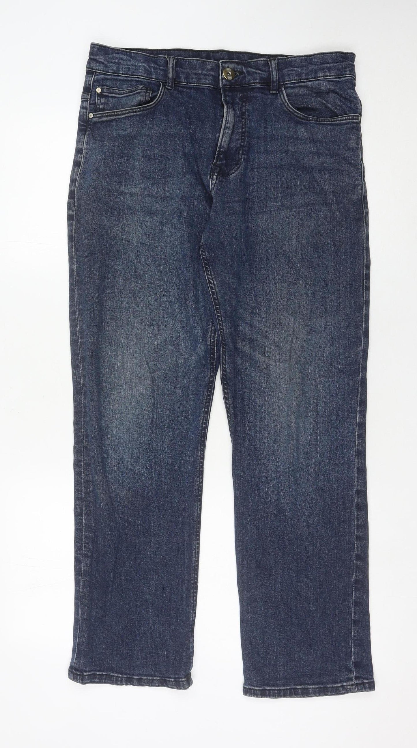 George Men's Blue Straight Jeans, 32W 30L, Dark Wash