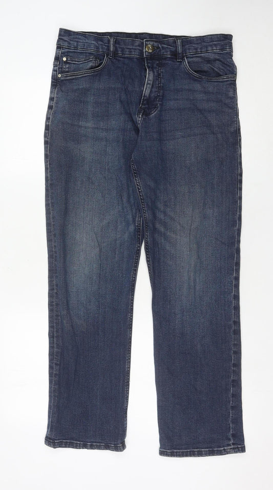 George Men's Blue Straight Jeans, 32W 30L, Dark Wash