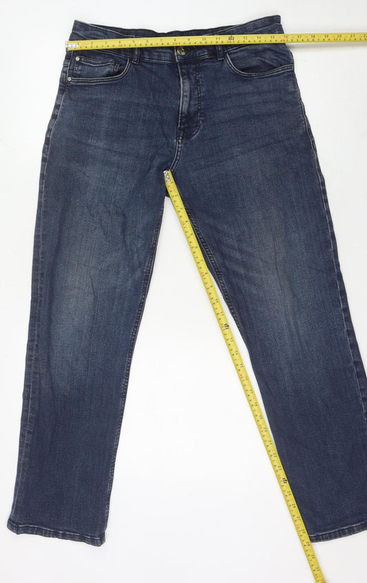 George Men's Blue Straight Jeans, 32W 30L, Dark Wash