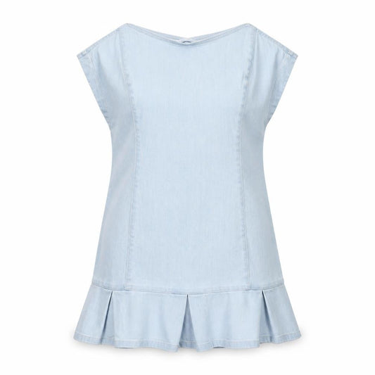 Front view of AsYou Women's Blue Short Denim Sheath Dress, size 12