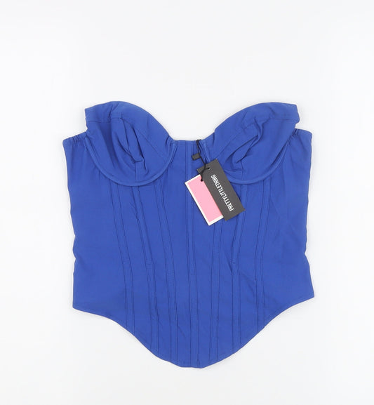PrettyLittleThing Women's Blue Sweetheart Strapless Corset Style Top Size 8