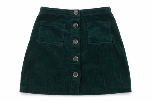 Front view of Denim Co. Women's Green Corduroy A-Line Skirt, size 8