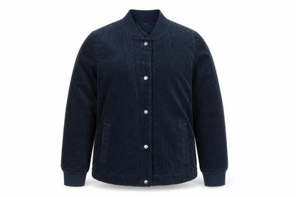 Front view of Essentiel Women's Blue Varsity Jacket, size 8