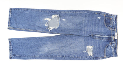 Primark Women's Blue Distressed Straight Jeans - Size 12