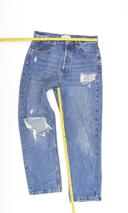 Primark Women's Blue Distressed Straight Jeans - Size 12