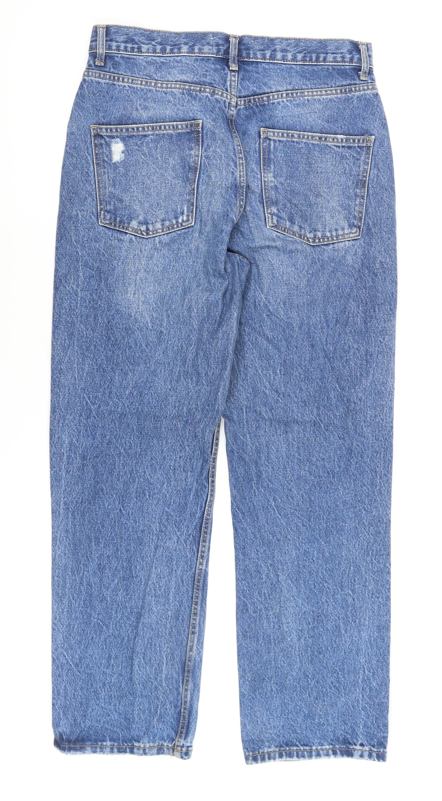 Primark Women's Blue Distressed Straight Jeans - Size 12