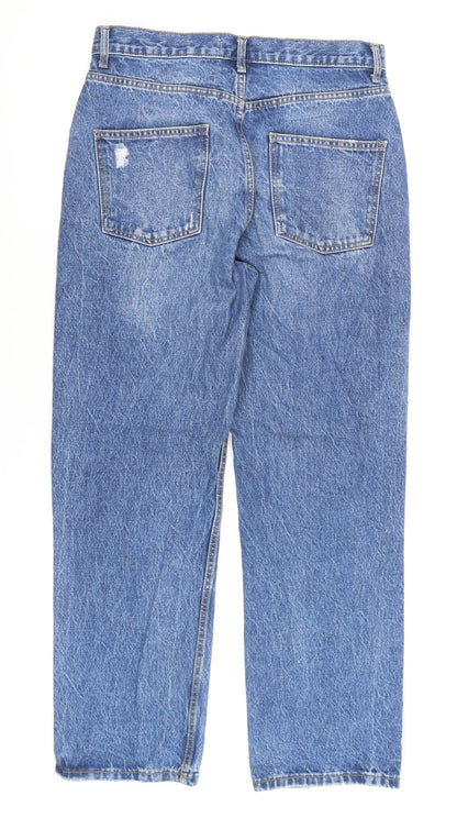 Primark Women's Blue Distressed Straight Jeans - Size 12