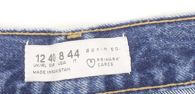 Primark Women's Blue Distressed Straight Jeans - Size 12