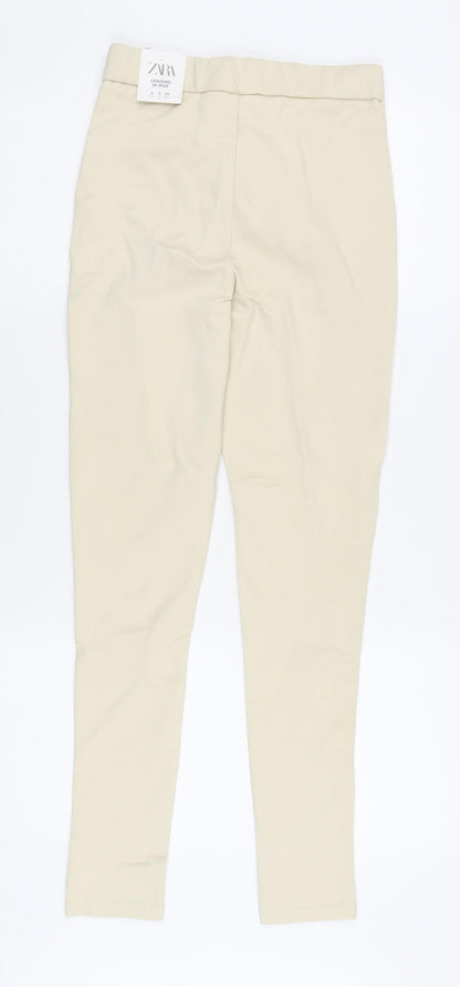 Womens UK Size S Zara Slim Fit Leggings Beige Trousers