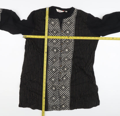 Akritii Women's Black Tunic Blouse XL, 3/4 Sleeve Boho