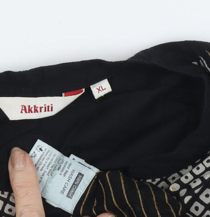 Akritii Women's Black Tunic Blouse XL, 3/4 Sleeve Boho