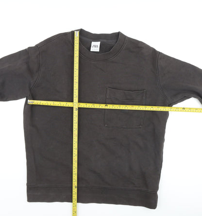 Zara Unisex Black Crew Neck Sweatshirt Size 14