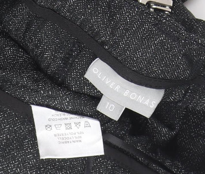 Oliver Bonas Women's Black Herringbone Trousers Size 10