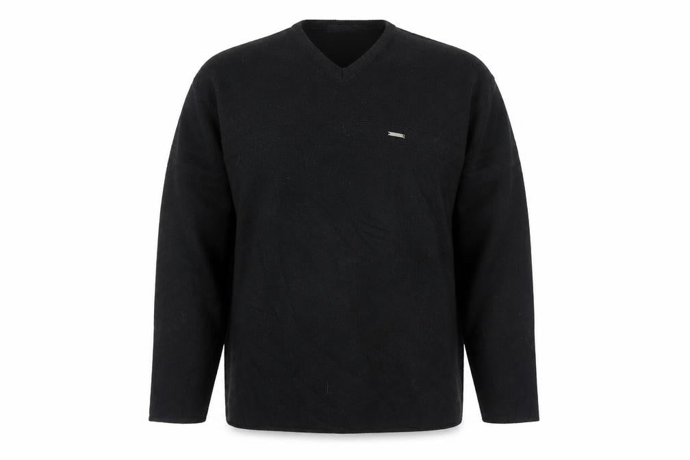 Front view of REFINED Men's Black Acrylic V-Neck Pullover XL