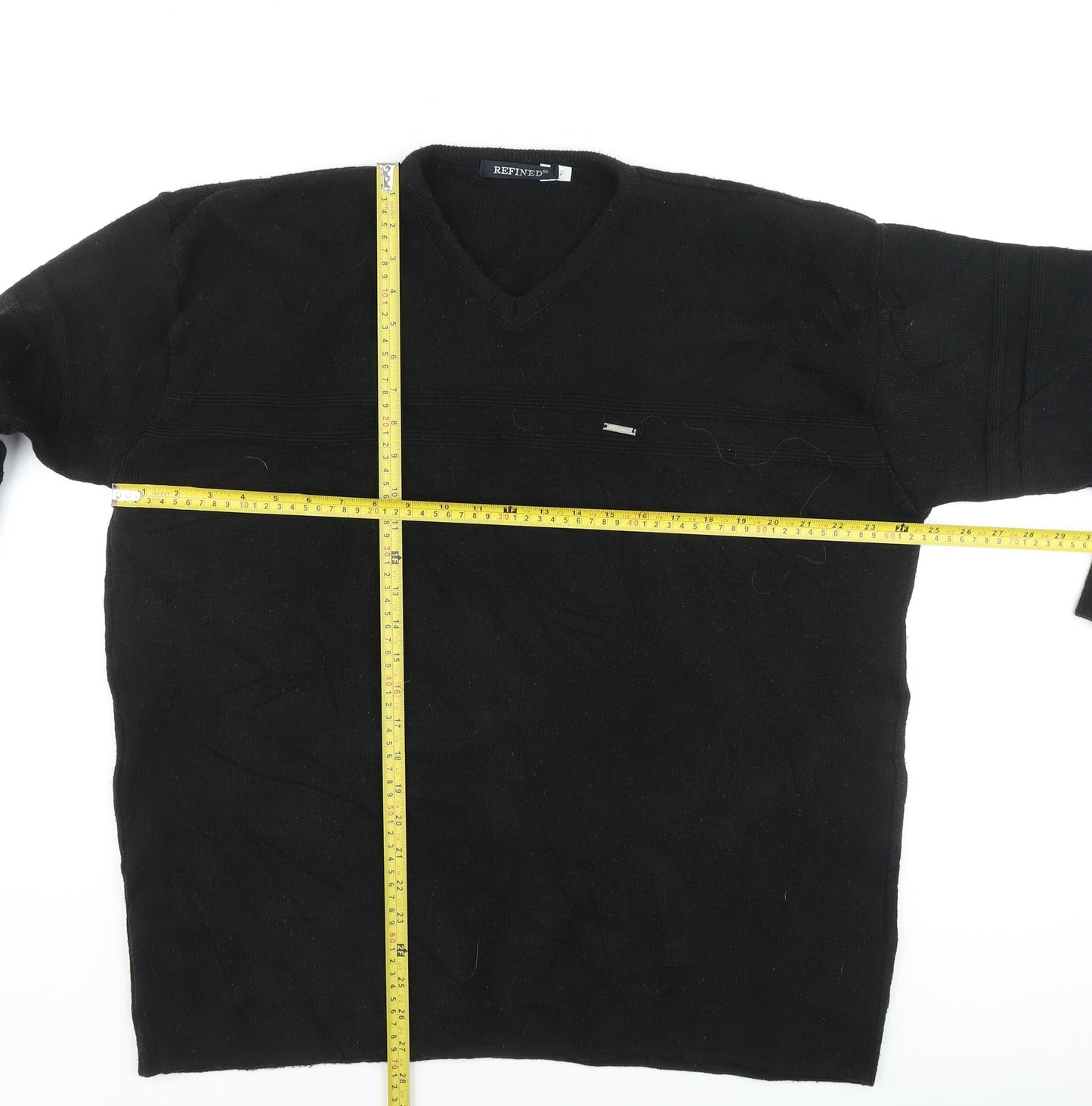 REFINED Men's Black Acrylic V-Neck Pullover XL