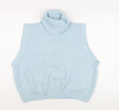 Vince Women's Blue Roll Neck Sleeveless Knit Vest Jumper M
