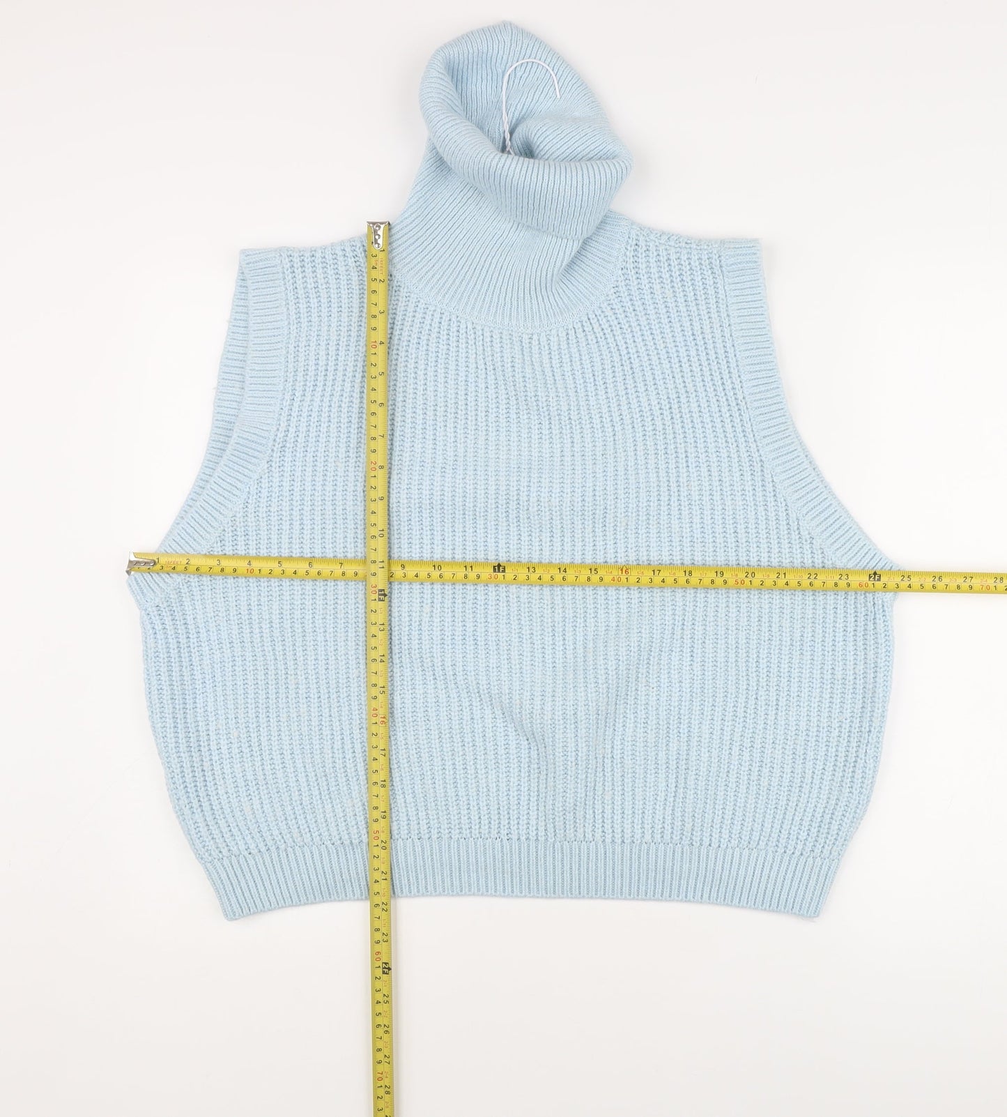Vince Women's Blue Roll Neck Sleeveless Knit Vest Jumper M