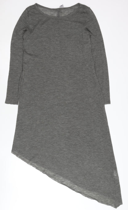 H&M Women's Grey Asymmetric Long Sleeve Dress S