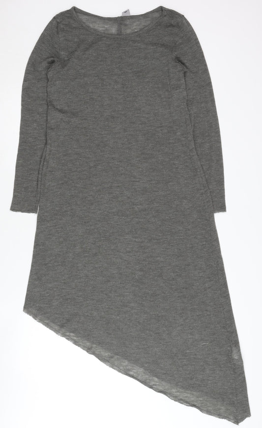 H&M Women's Grey Asymmetric Long Sleeve Dress S