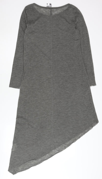 H&M Women's Grey Asymmetric Long Sleeve Dress S