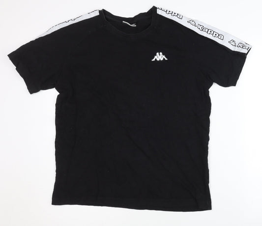 Kappa Men's Black T-Shirt - Medium, Crew Neck, Logo Accent