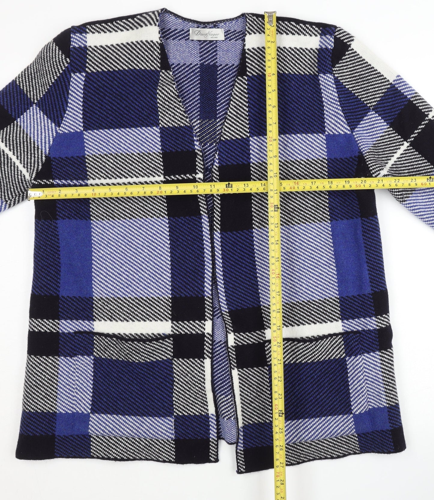 David Nieper Women's Blue Plaid Cardigan UK 14