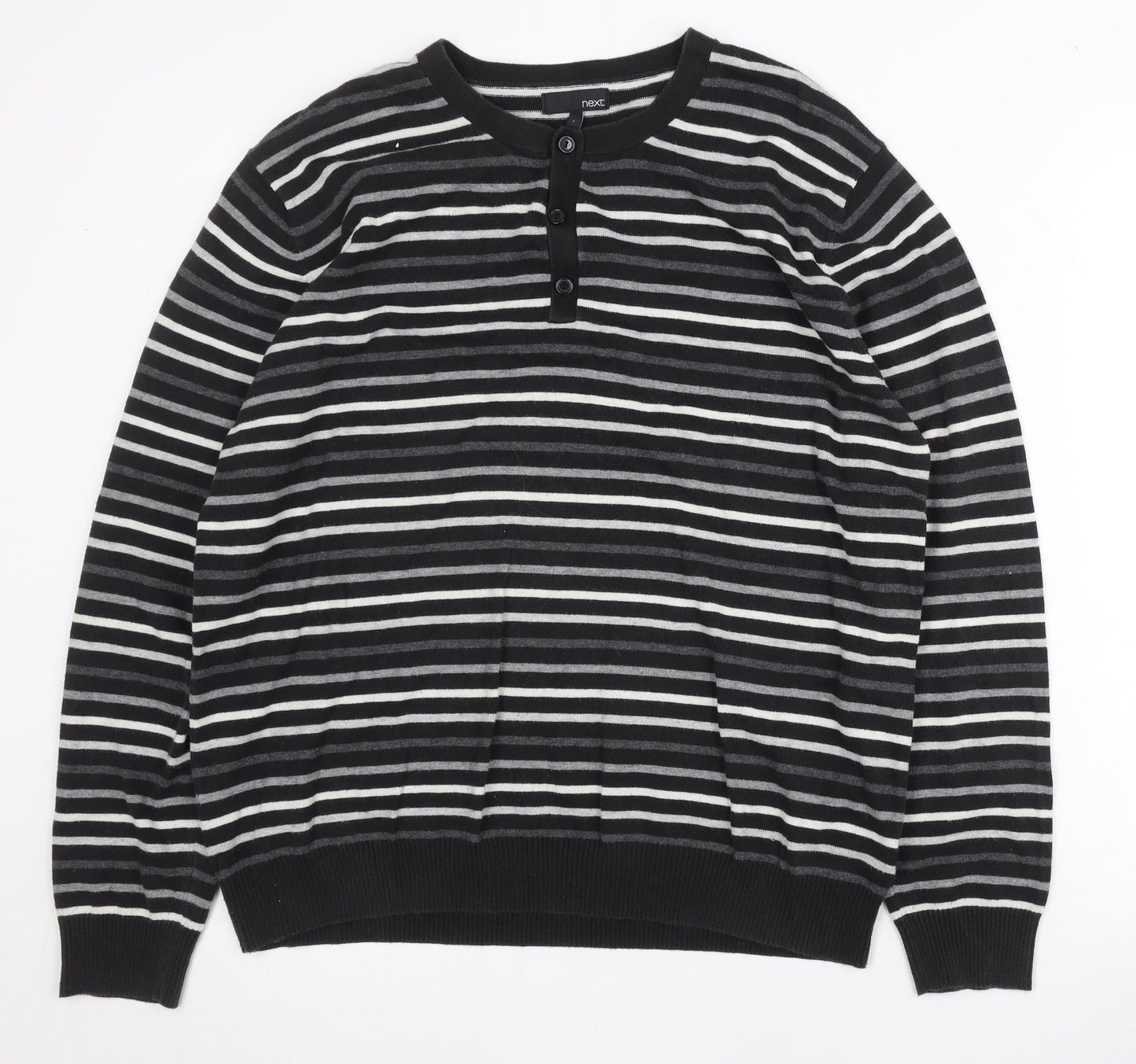 Next Men's Black Striped Henley Jumper, Size L