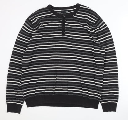 Next Men's Black Striped Henley Jumper, Size L
