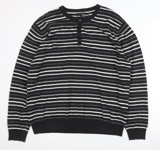 Next Men's Black Striped Henley Jumper, Size L