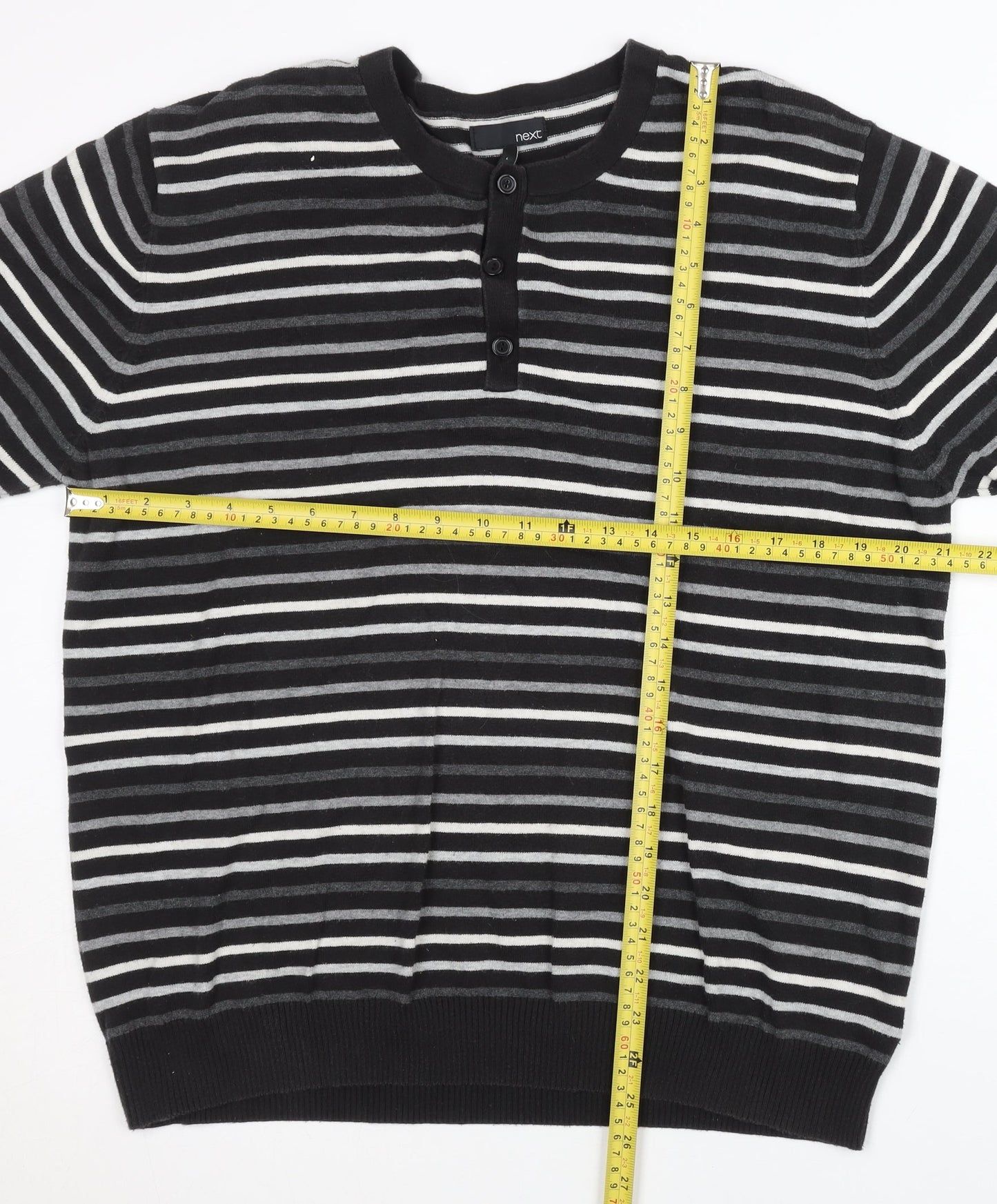 Next Men's Black Striped Henley Jumper, Size L