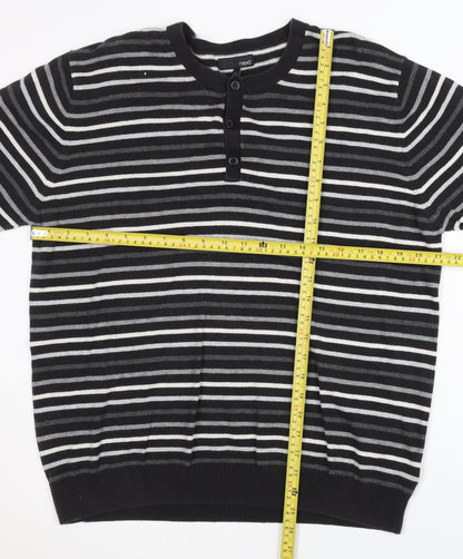 Next Men's Black Striped Henley Jumper, Size L