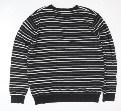 Next Men's Black Striped Henley Jumper, Size L